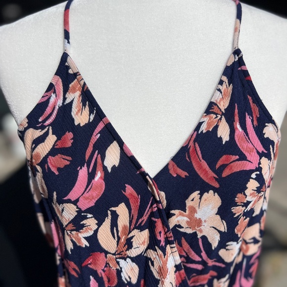 Flowy faux wrap tank top floral navy pink - Picture 2 of 5